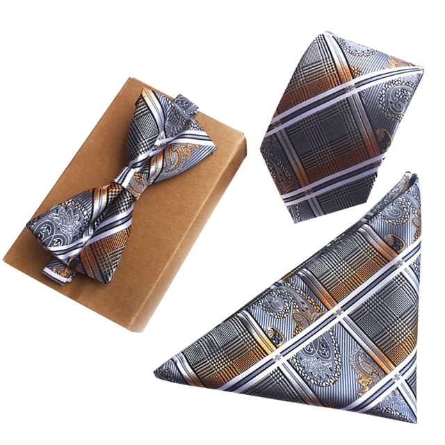Cravate pour Homme Jacquard Paisley avec Poche et Nœud Papillon