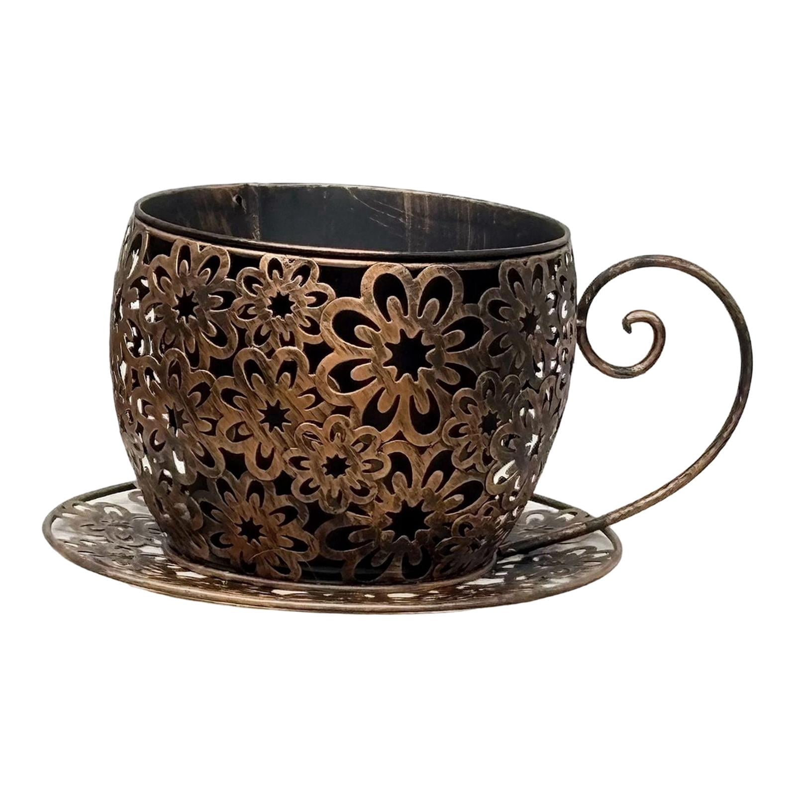 Planter Pot Iron Teacup Flower Pot Creative Design Metal Construction for Indoor Outdoor Tabletop Display