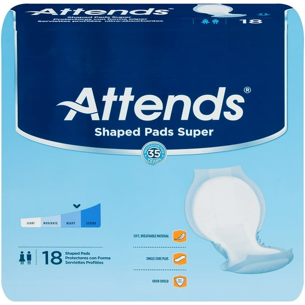 Attends Shaped Super Unisex Incontinent Pad Contoured Extra Large, 18