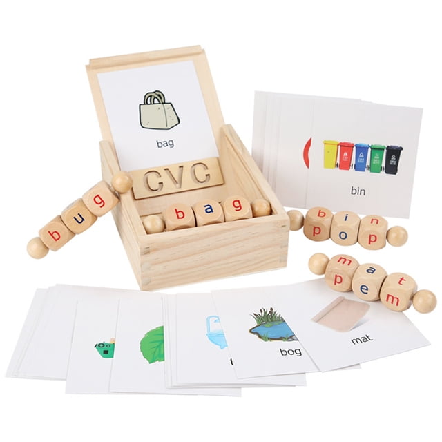 Juegos de ortografía de madera móviles, práctica de ortografía de palabras en inglés, juguetes de aprendizaje, bloques de lectura de madera, bloque de Sunnimix Bloques de lectura de madera