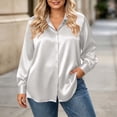 thumbnail image 3 of AKOEE Plus Size Shirts for Women Button Down Dressy Casual Soft Satin Long Sleeve XL-5X Lapel Collar Blouses (3XL, White), 3 of 8