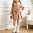 thumbnail image 2 of Pandaie Little Girls' Trench Coat Faux Fur Collar Bow Decor Wool Blend Dress Jacket Clothes for Winter Holiday Party Khaki,2 Years, 2 of 8