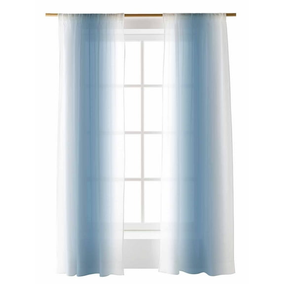 Blue White Ombre Sheer Curtains 84 inches Long 2 Panels Set Gradient Color Sheer Window Curtain Rod Pocket Voile Drapes for Living Room/Bedroom, Each 52" W x 84" L