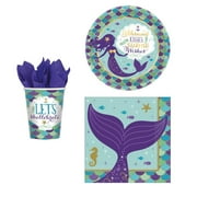 Mermaid Wishes Party Pack Seats 8 - Napkins, Plates, Cups and Stickers - Mermaid Themed Party Supplies