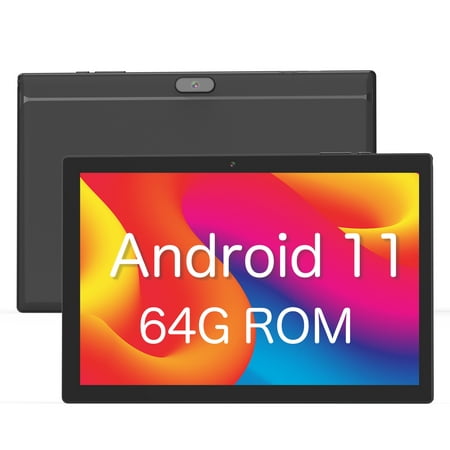 Android Tablet 10 Inch, 64GB Storage, Android 11 Tablet, 512GB Expand, 8MP Camera, Quad-Core Processor 2GB RAM WiFi 6000MAH Battery 10.1'' IPS HD Touch Screen Google Tableta (Black Tab)