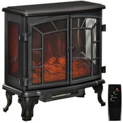 HOMCOM Electric Fireplace Heater, Freestanding Fireplace Stove with Realistic Flame Effect, Timer, Overheating Protection, 750W/1500W, Black