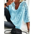 thumbnail image 1 of EHTMSAK Dressy Blouses for Women Pants U-Neck Solid Color Plus Size Tops Leisure Hollow Lace Compression Shirt Blue 3X, 1 of 5