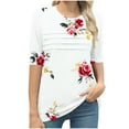 thumbnail image 7 of Summer Tshirts for Women Half Sleeve Floral Graphic Printed Tunic Tops Loose Fit Crew Neck Pleated Base Casual Tees (M, White), 7 of 7
