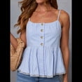 thumbnail image 4 of Camisola Sin Mangas con Peplum A Rayas para Mujer, con Dobladillo Fruncido y Escote Fruncido Azul L, 4 of 7