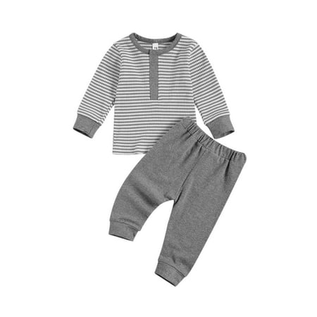 

luethbiezx Newborn Outfits Infant Long Sleeve Round Neck Striped Pullover+Trousers