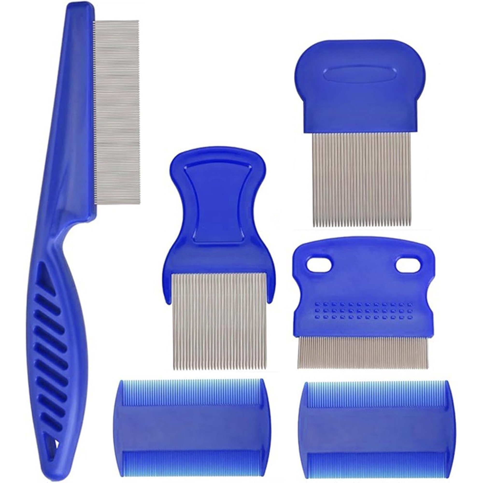 Comb, 6 Pcs Lice Combs, Double Sided Flea Comb, Stainless Steel Dog Cat Grooming Combs with Rounded Teeth, for Small, Medium & Large Pets