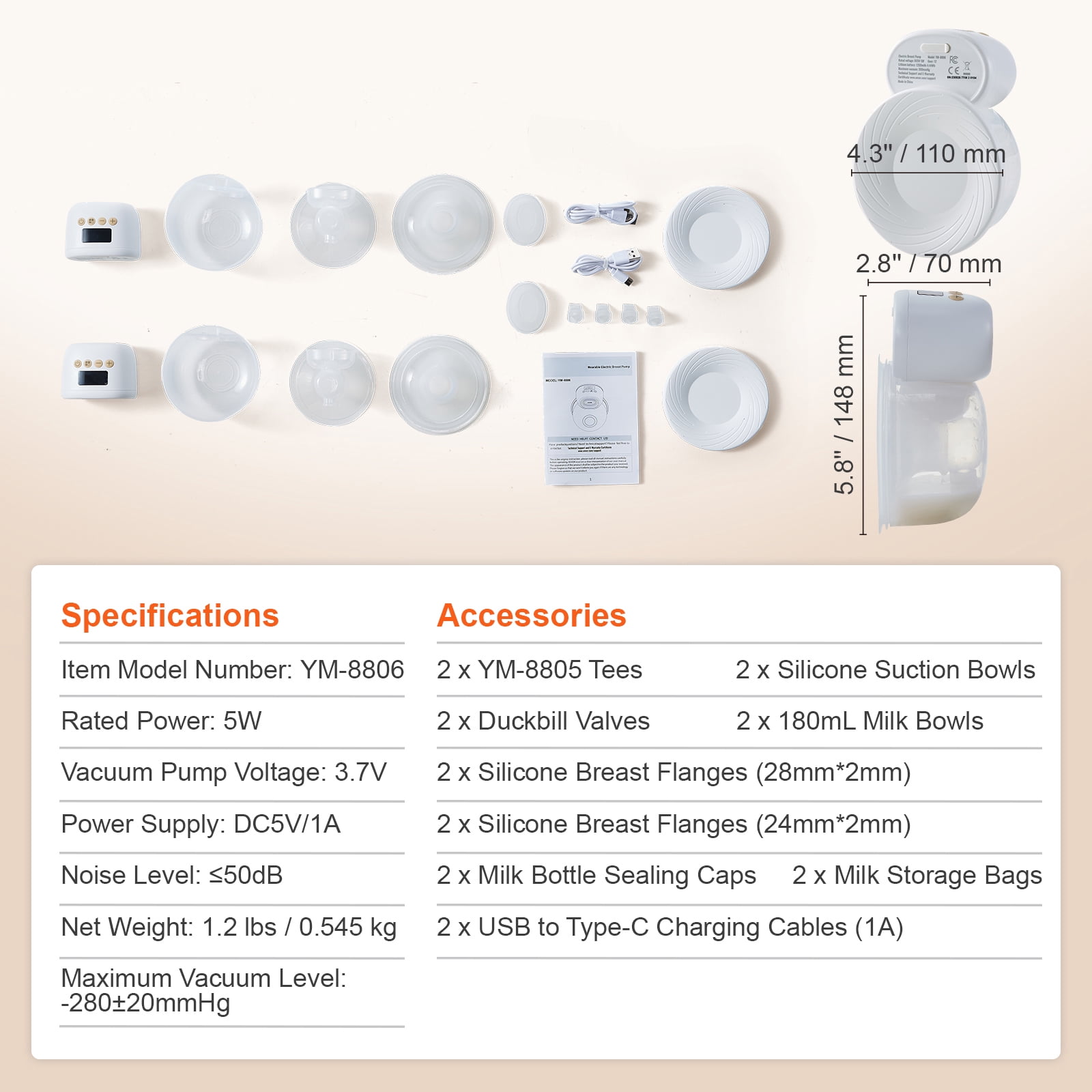 KFFKFF Breast Pump Pro Hands-Free, Wearable & Wireless Electric Pump, 4 Modes & 12 Levels Portable Breastfeeding Pump, 300mmHg Strong Suction, Smart Display, 24mm Insert/28mm Flange, Ultra-Quiet
