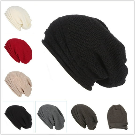 Unisex Baggy Crochet Beanie Winter Wool Knit Slouchy Ski Skull Cap