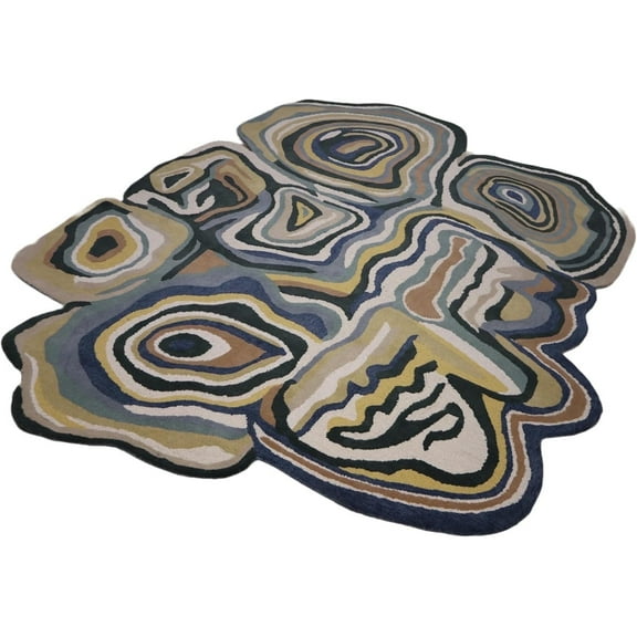 Rugs and Decor Irregular Shaped Handmade Wool Rug – Colorful Striped Area Rug – Multi – 8' x 10' – Indoor