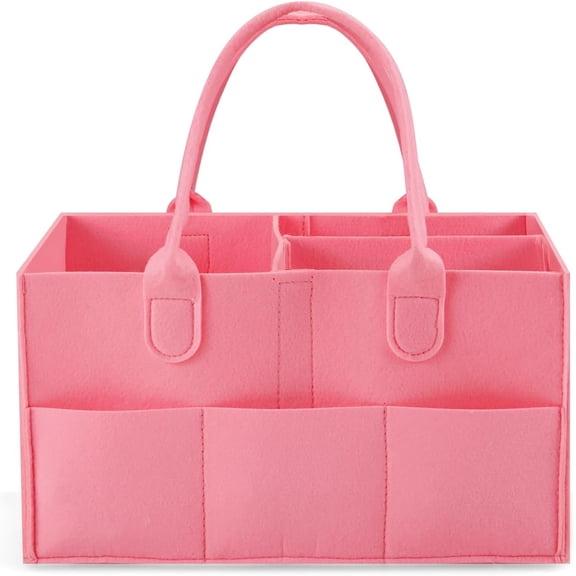 Baby Diaper Caddy Organizer, Portable Diaper Holder Organizer Nursery Storage Basket for Wipes & baby stuff, Collapsible Baby Organizer with Divided Design (Light Pink)
