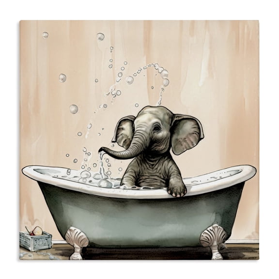 Baby Elephant Bubble Bath Canvas Wall Art, design by Sasha