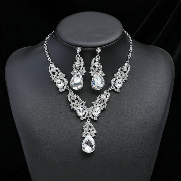 Nvzi-c Rhinestone Bridal Jewelry Sets for Women Crystal Necklace Earrings Jewelry Sets for Wedding Bridal Bridesmaid Gifts Evening Party Prom Jewelry Set-White