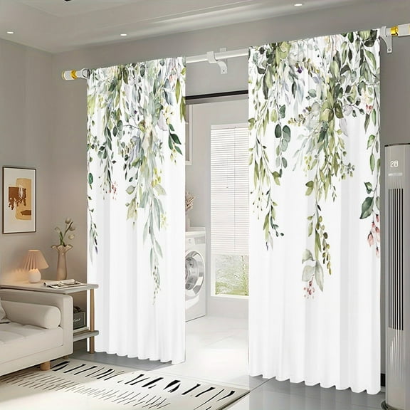 WNOOHIY Natural Green Flowers and Leaves Print Light-filtering Curtain,39.5" × 87", Set of 2 Panels
