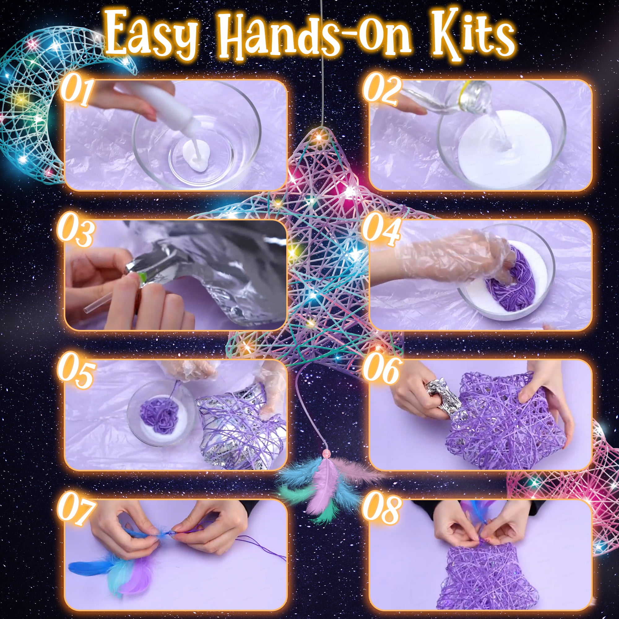 Joyfy 3-Pack Star and Heart String Art for Girls, Art and Craft Kit for Kids 8-12, Christmas Decor Gifts for Girls Ages 8 9 10 12