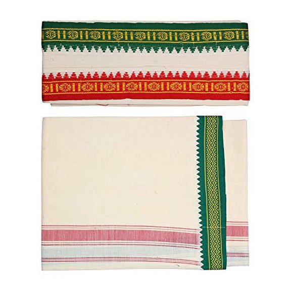 Stylesindia Men's Cotton Colored Dhoti with Angavastram (Towel) - (Cream)
