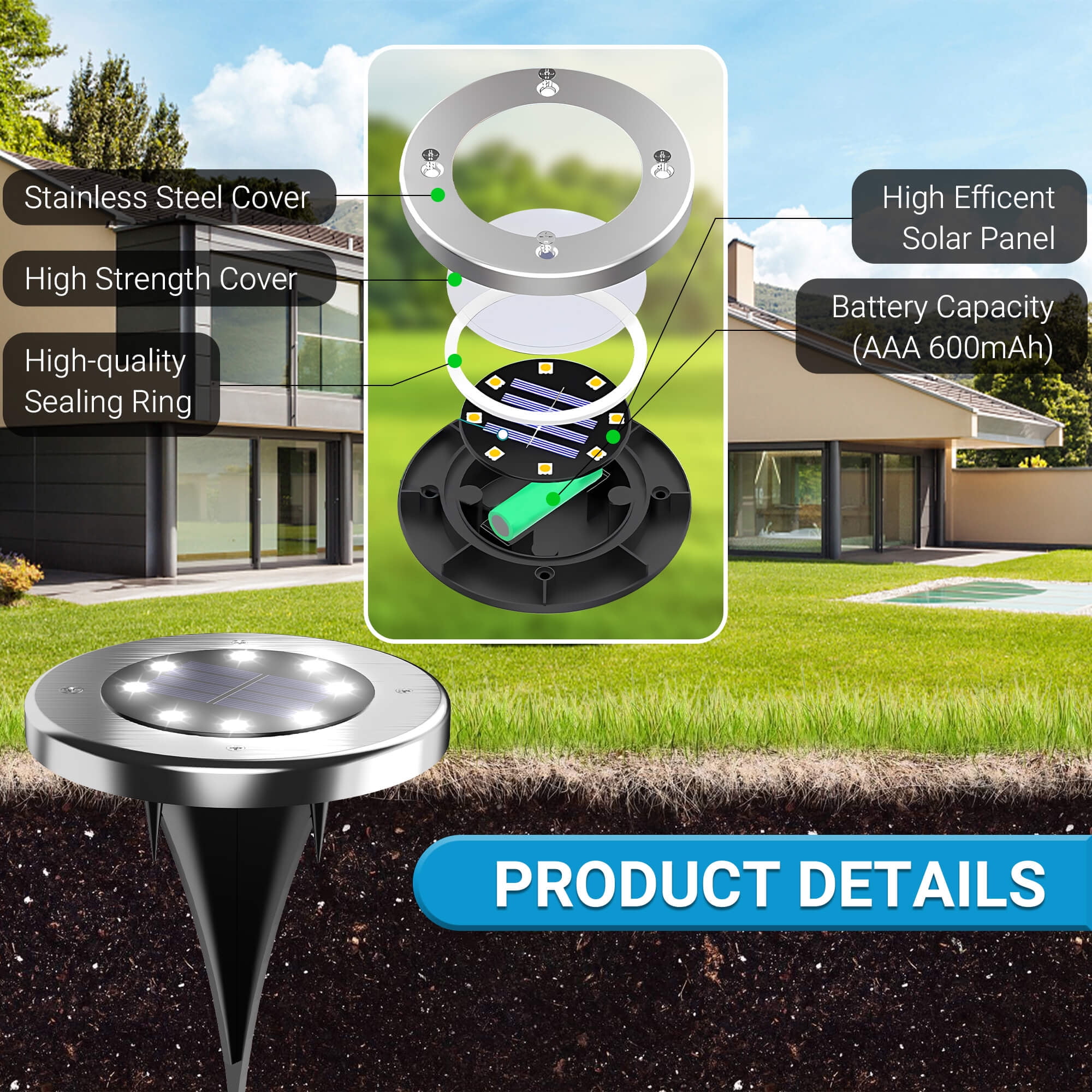 DAYBETTER 12Pack Solar Ground Lights Outdoor,8 LED Solar Disk Light IP65 Waterproof for Yard Garden Lawn Patio Driveway Walkway Pathway Outdoor Decor,Cool White