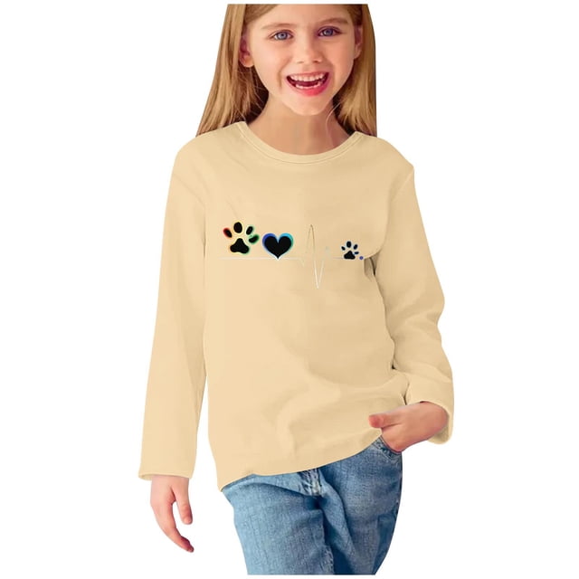 MeetoTime Hauts à Manches Longues pour Filles Printemps Automne Col Rond Imprimé Tunique Habillée Pull pour Enfants