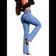 thumbnail image 3 of Pantalones Vaqueros de Cintura Alta para Mujer, Elásticos, de Corte Acampanado y con Cinturilla Elástica. Azul L, 3 of 8