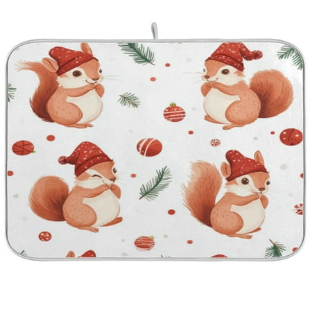 

Kitchen Drying Mat 18x24In Drying Dish Mat Dish Drying Mats Kitchen Countertop Multi-Function Drain Drying Mat Kitchen Table Cartoon Christmas Squirrel