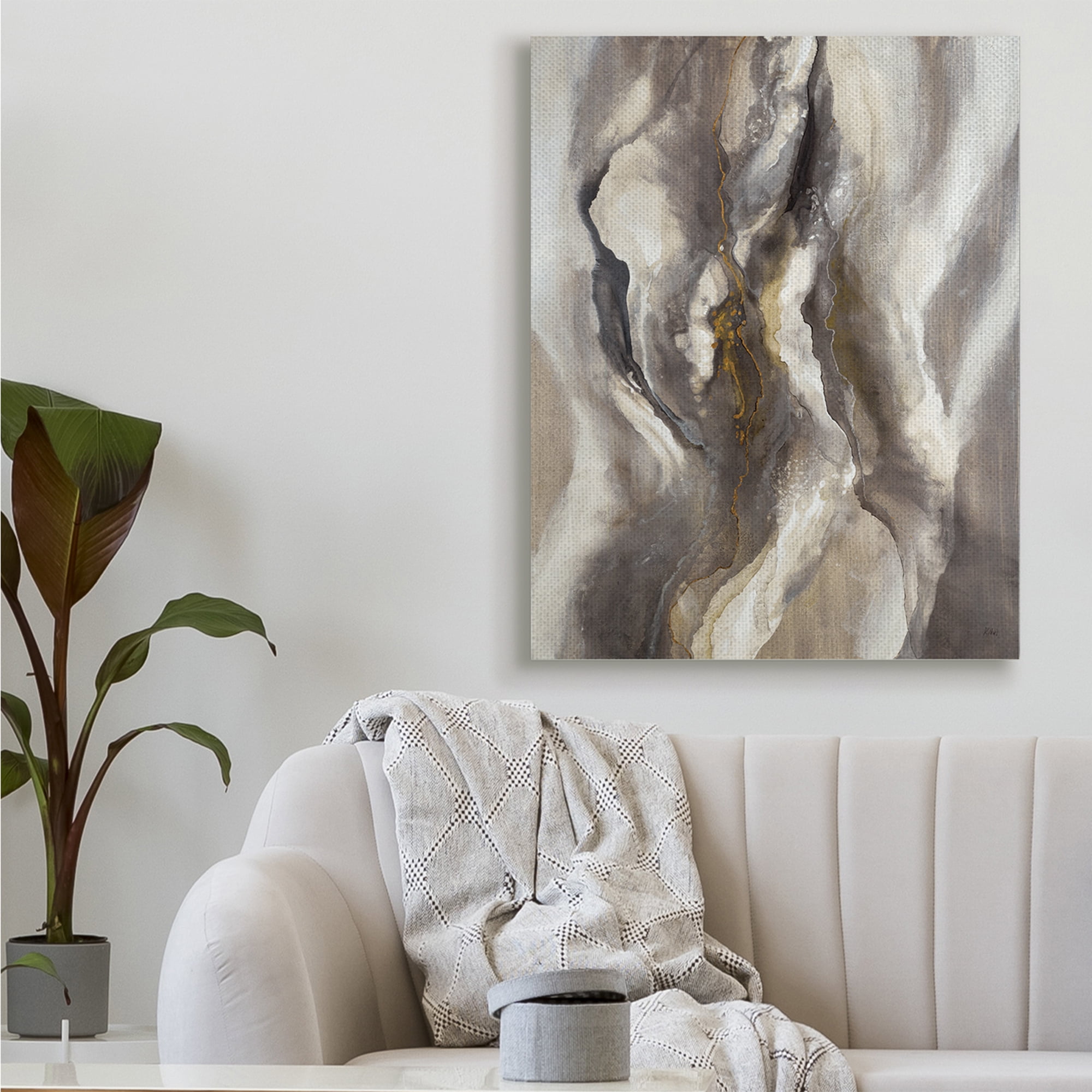 Stupell Industries Flowing Cloudy Grey Abstraction Dark Shadows Yellow Highlights,36 x 48,Designed by K. Nari