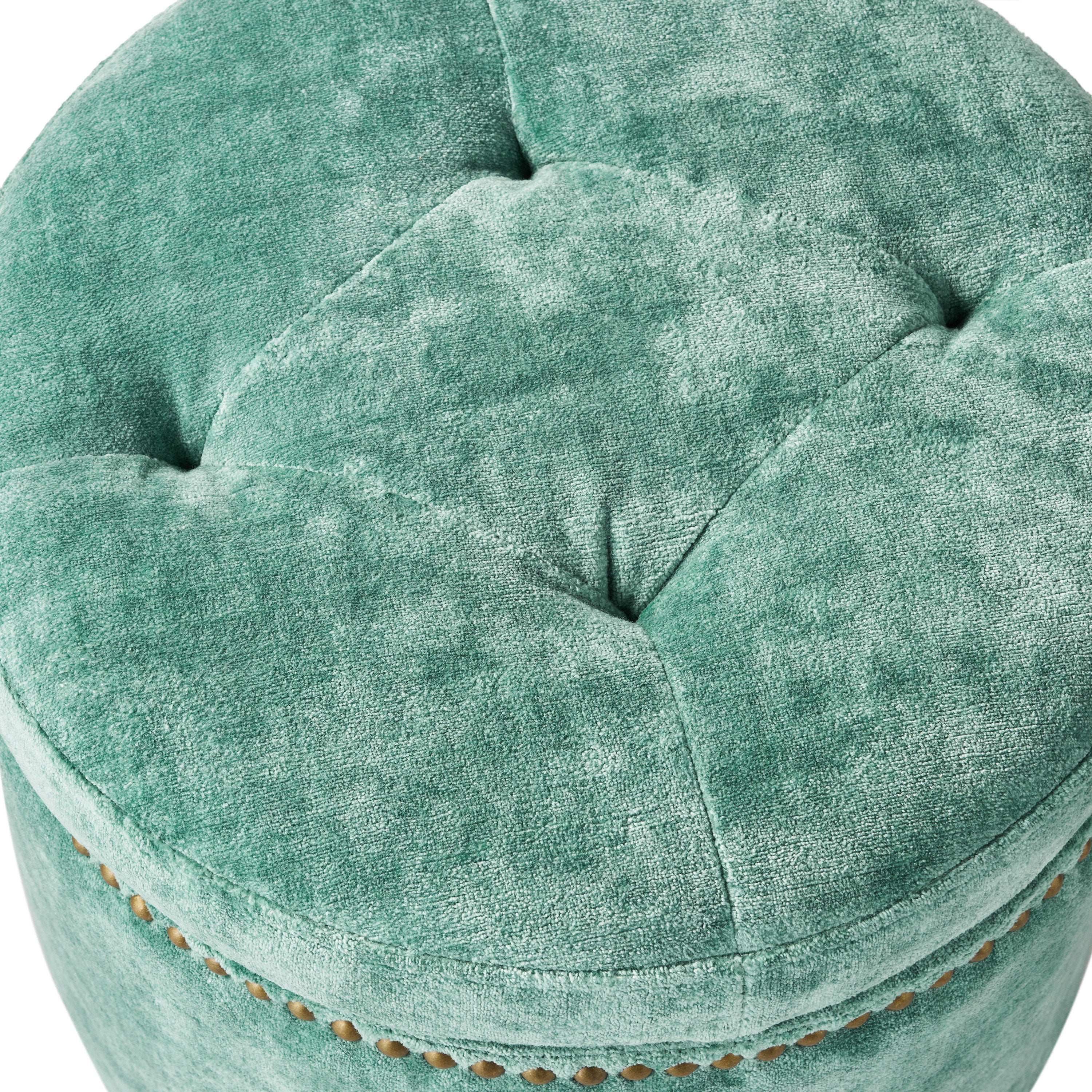 The Pioneer Woman Harper Round Velvet Storage Ottoman, Jade, 17.72 in