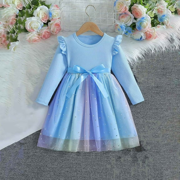Wancir Toddler Girl Tulle Dress Winter Ruffle Long Sleeve Baby Girl Fashion Casual Tutu Dresses 1-6Y