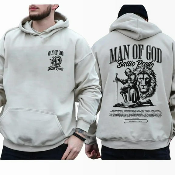 Man of God Armor of Faith Double Sided Christian Hoodie – Bible Verse Religious Pullover, Faith-Based Gift for Men, Husband Gift, or Father’s Day Gift