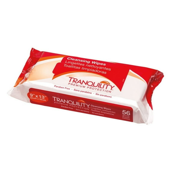Tranquility Cleansing Wipes, Adult Size Disposable Wet Washcloths, Enriched with Aloe Vera, Chamomille, & Vitamin E, Hypoallergenic, Alcohol-Free, Mild Scented, 9"x13", 56ct Bag