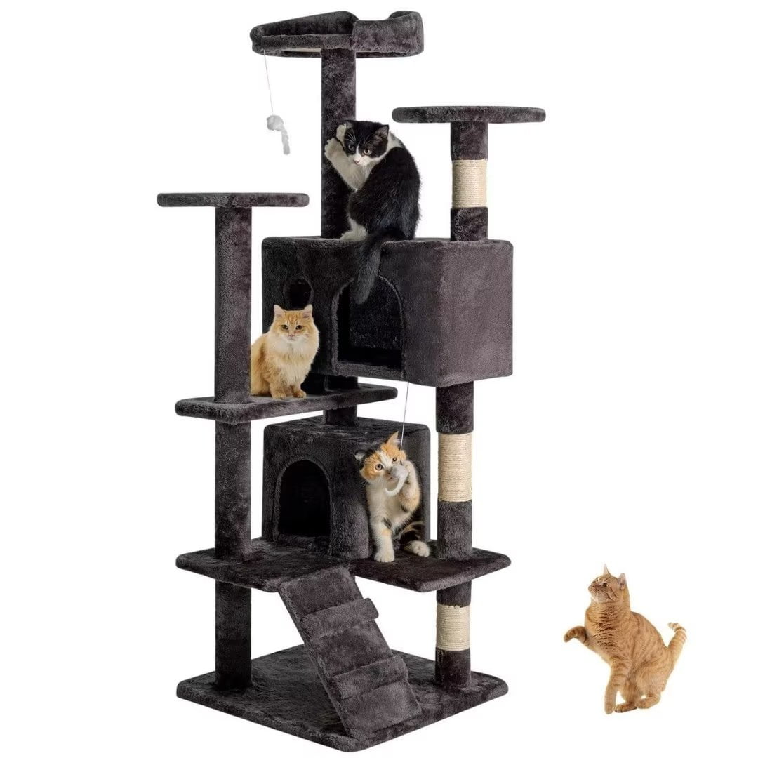 NiamVelo 54in Cat Tree and Tower with Scratching Post Tower&Toys Multi