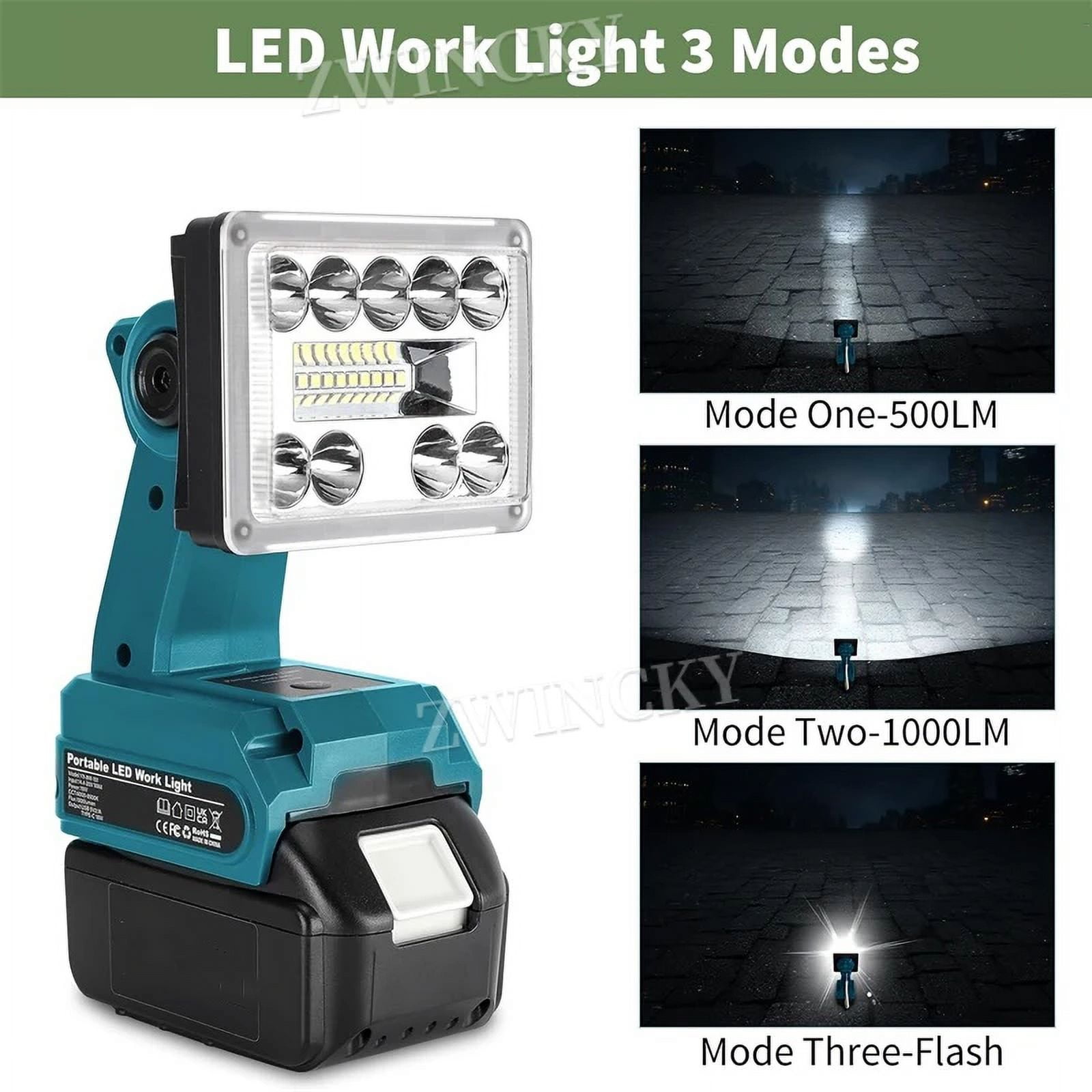 Outdoor Lighting 9W 1000LM Lamp For Makita/Milwaukee/Dewalt/Bosch/Black&Decker/Craftsman/Ryobi 18-20V Lithium Battery Flashlight