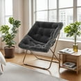 thumbnail image 2 of CRXX Saucer Chair for Adult, Square Comfy Cozy Chair Folding Chair Faux Fur Metal Frame Foldable Reading Chair Accent Chair for Bed Room Living Room, Black, 2 of 16
