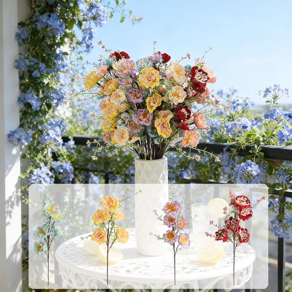 Artificial Azalea Flowers Bouquet  Fake Plastic Flower Stems for Wedding Decor, Bridal Bouquets, Centerpieces and Living Room Home Decoration
