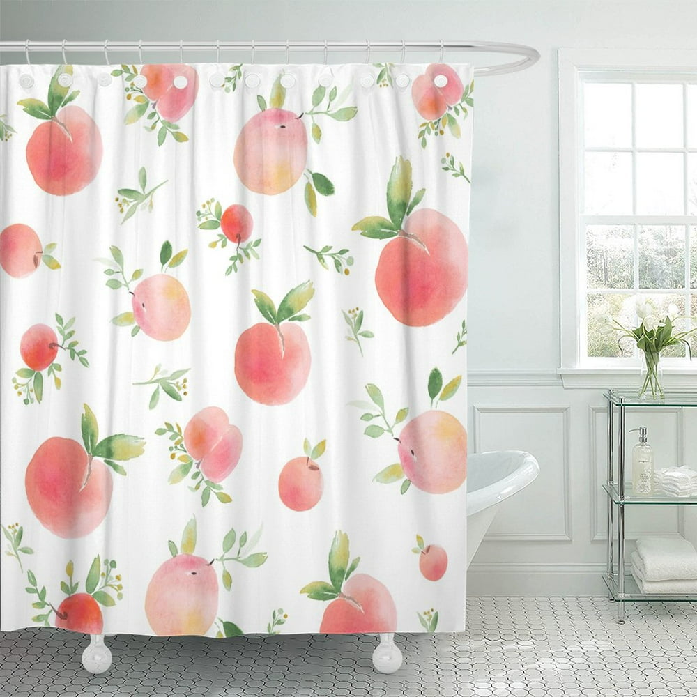 PKNMT Colorful Peach Watercolor Peaches Green Pattern Apricot White ...