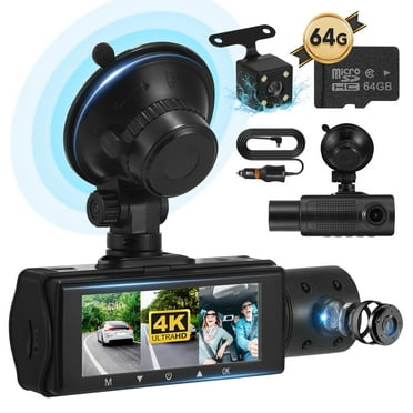 ALILYY Dash Cam,3 Channel Dash Cam 4K+720P Dash Cam Front and Inside Dash Camera with 64GB Card,Night Vision,G-Sensor,24Hr Parking,Triple Car Camera with IR Night Vision