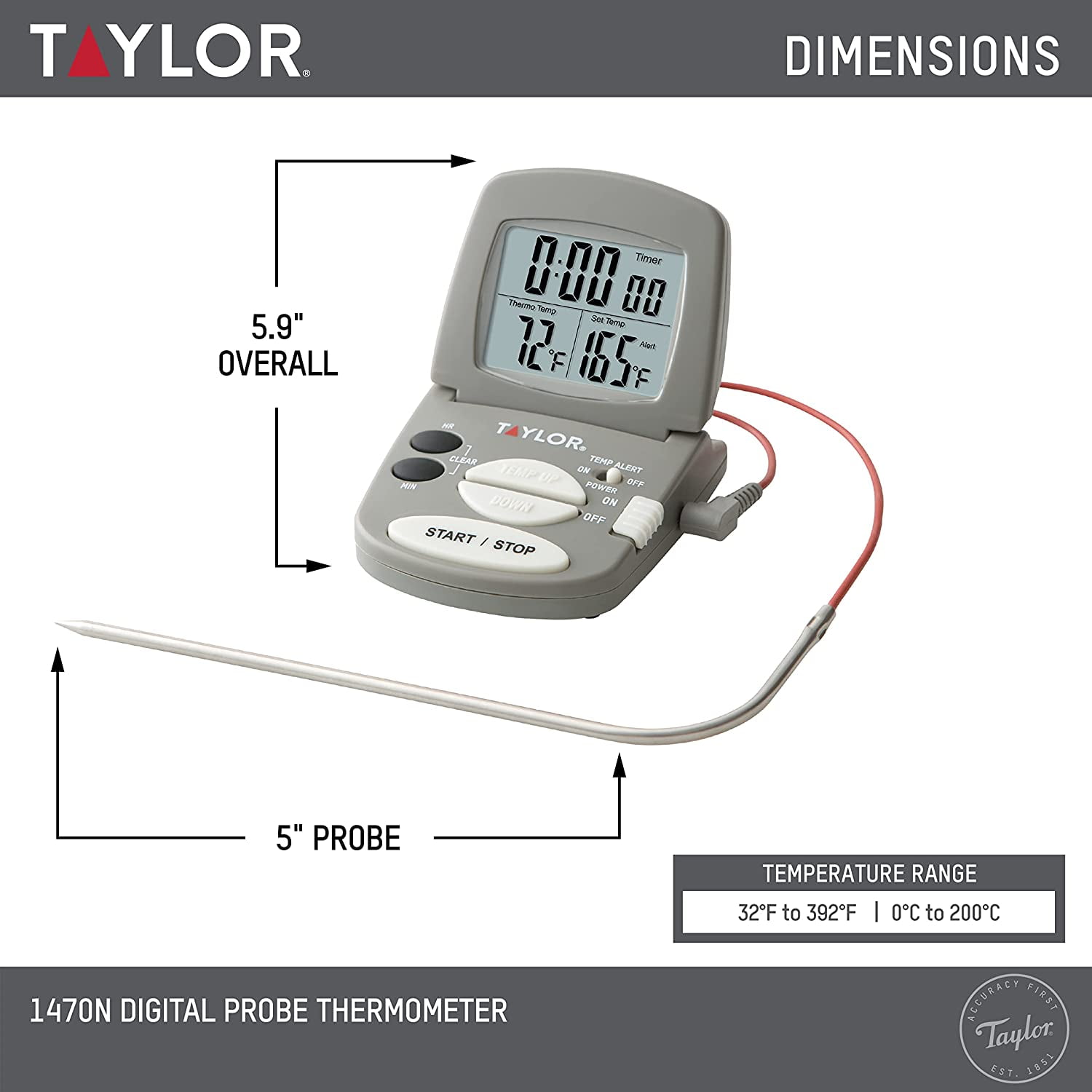 New Taylor 1470 Classic Remote Probe Digital Cooking Thermometer