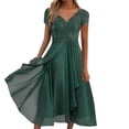 thumbnail image 1 of Robe Longue en Chiffon à Col en V avec Dentelle Creuse pour Femmes Robe de Demoiselle d'Honneur Robe de Soirée Décontractée pour Femmes L, 1 of 1