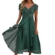 thumbnail image 1 of Vestido largo de noche de gasa con cuello en V y encaje calado para mujer - Dama de honor/fiesta de graduación, sin mangas, silueta holgada, 1 of 6