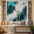thumbnail image 3 of Marble Turquoise Kitchen Curtains, Abstract Gold White Brick Stone Motif Light Filtering Window Curtain Panels, 2Pcs Rod Pocket Window Treatments Set for Living Room Bathroom Bedroom 42x63 Inches, 3 of 9