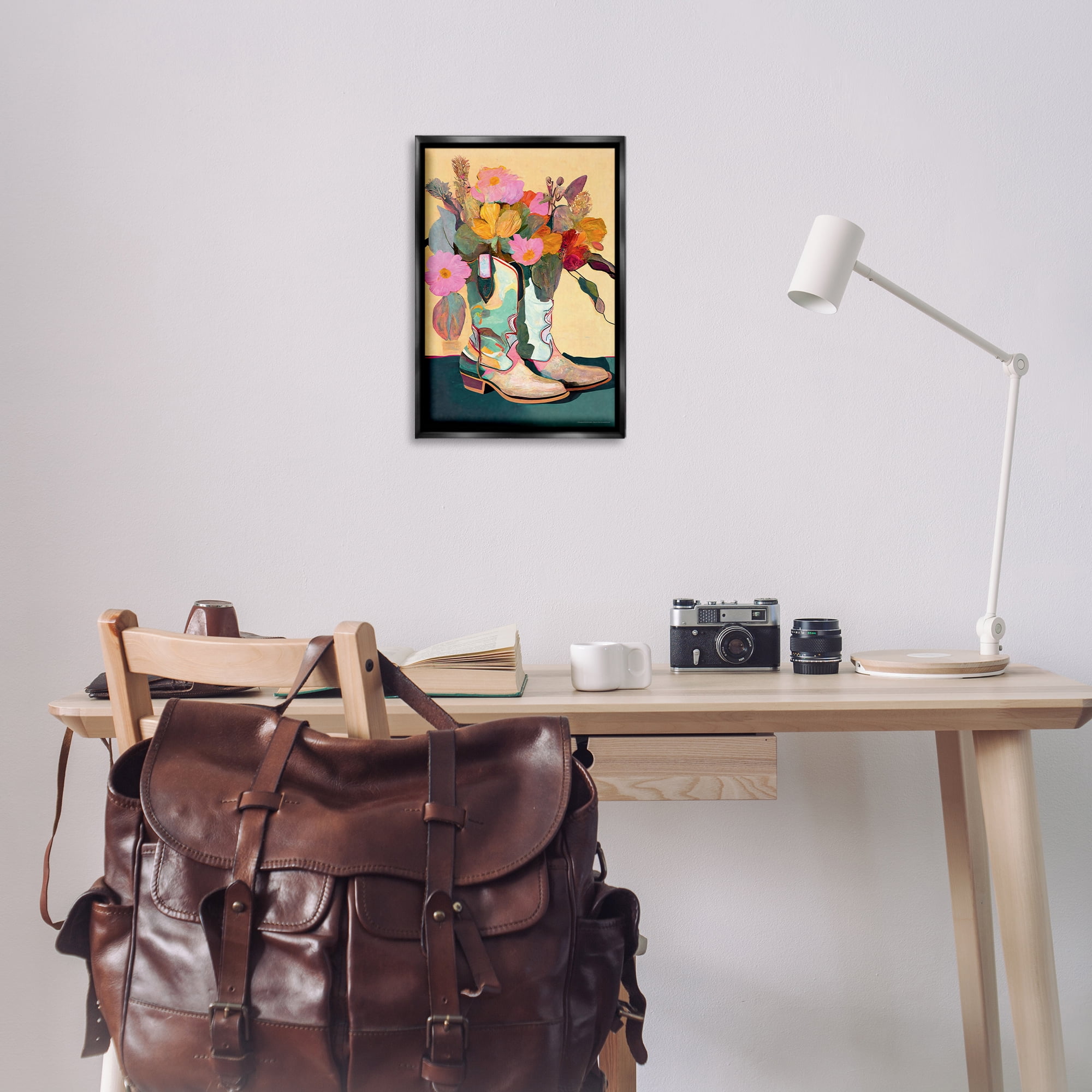 Stupell Industries Bright Cowgirl Florals Plants & Flowers Painting Black Floater Framed Canvas Art Print Wall Art, 17 x 25
