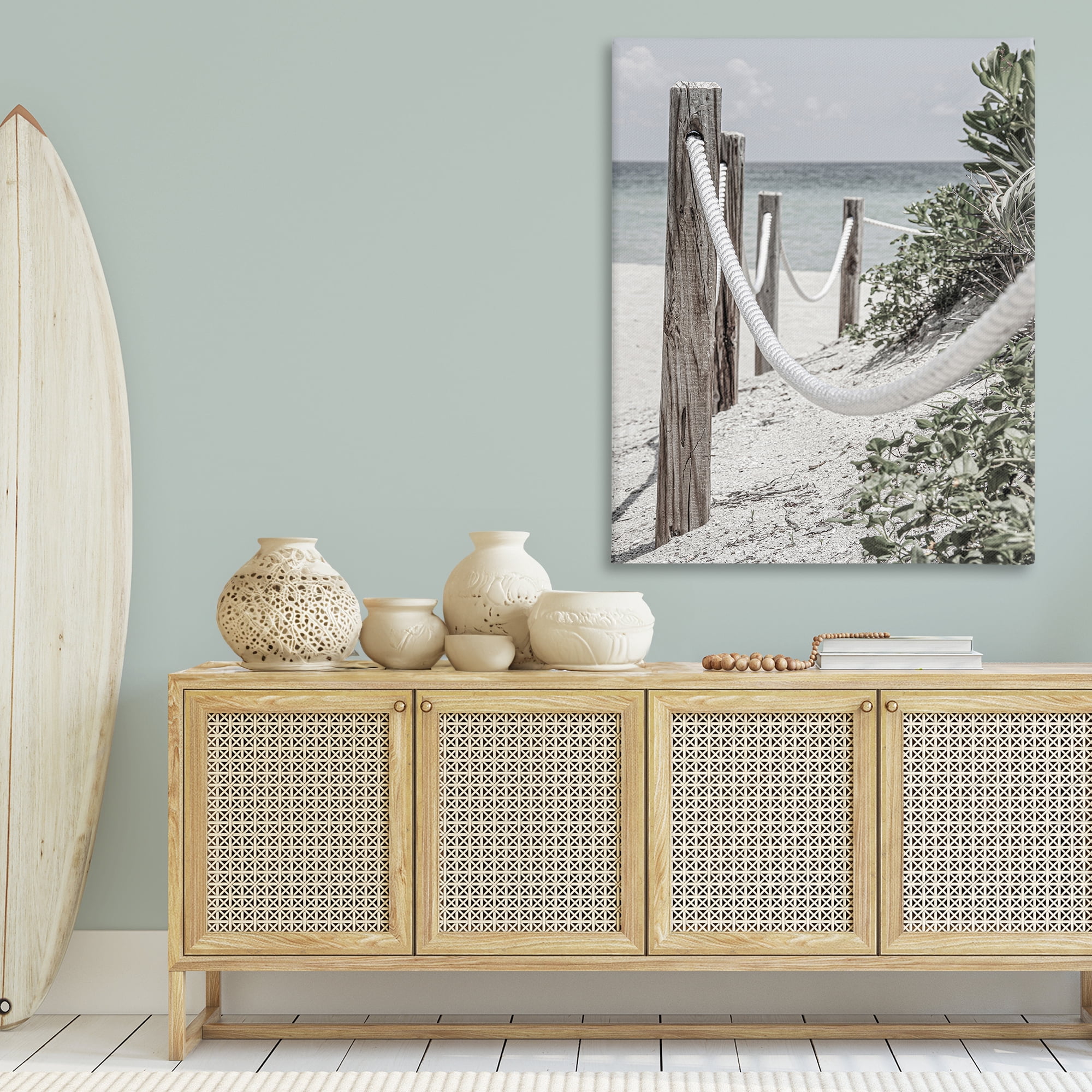 Stupell Industries Rope Fence Beach Landscape Photography Gallery Wrapped Canvas Art Print Wall Art, 36 x 48