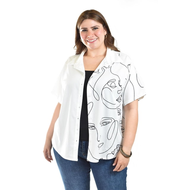 Blusa estampado unico Roman Fashion /Tallas Extras, 5108 (Blanco) blanco 40