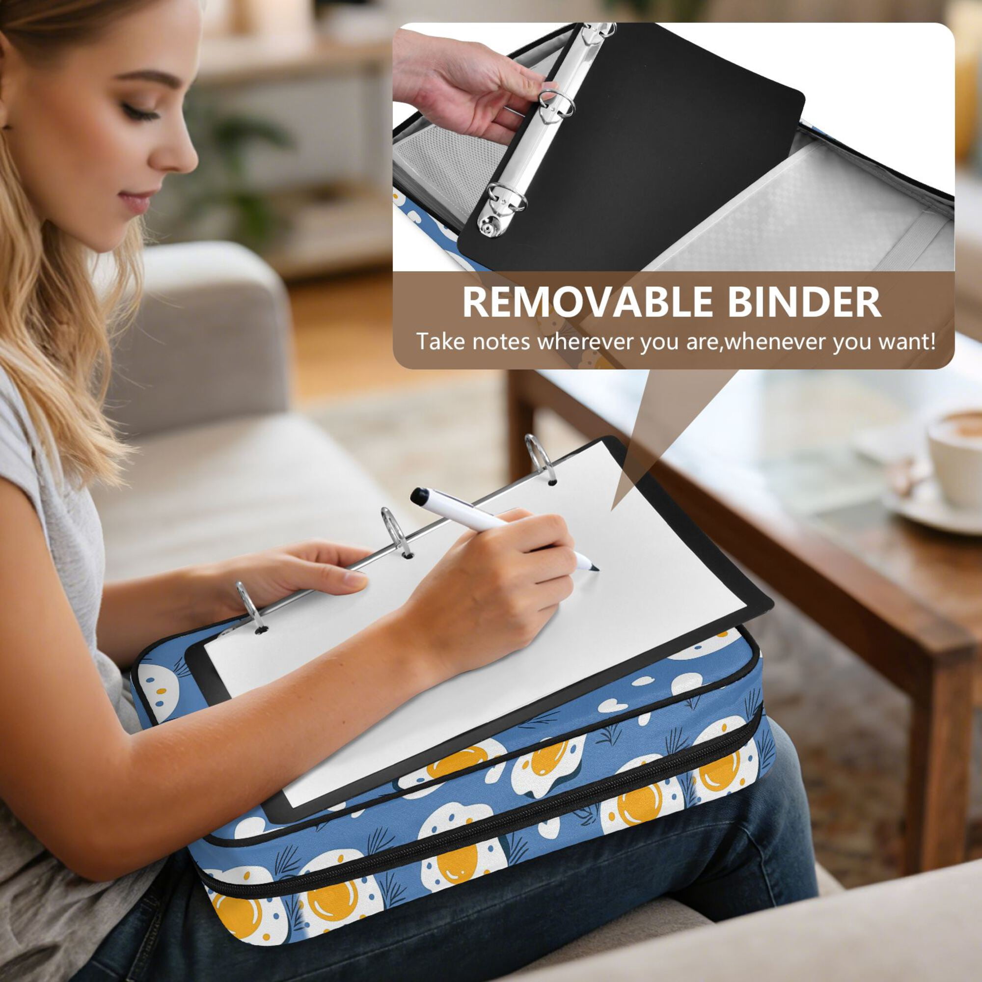 FORMRS Accordion File Folder A4 Size 7-Pocket Expanding Document Organizer Bag with 3 Ring Binder, Cute Fried Eggs