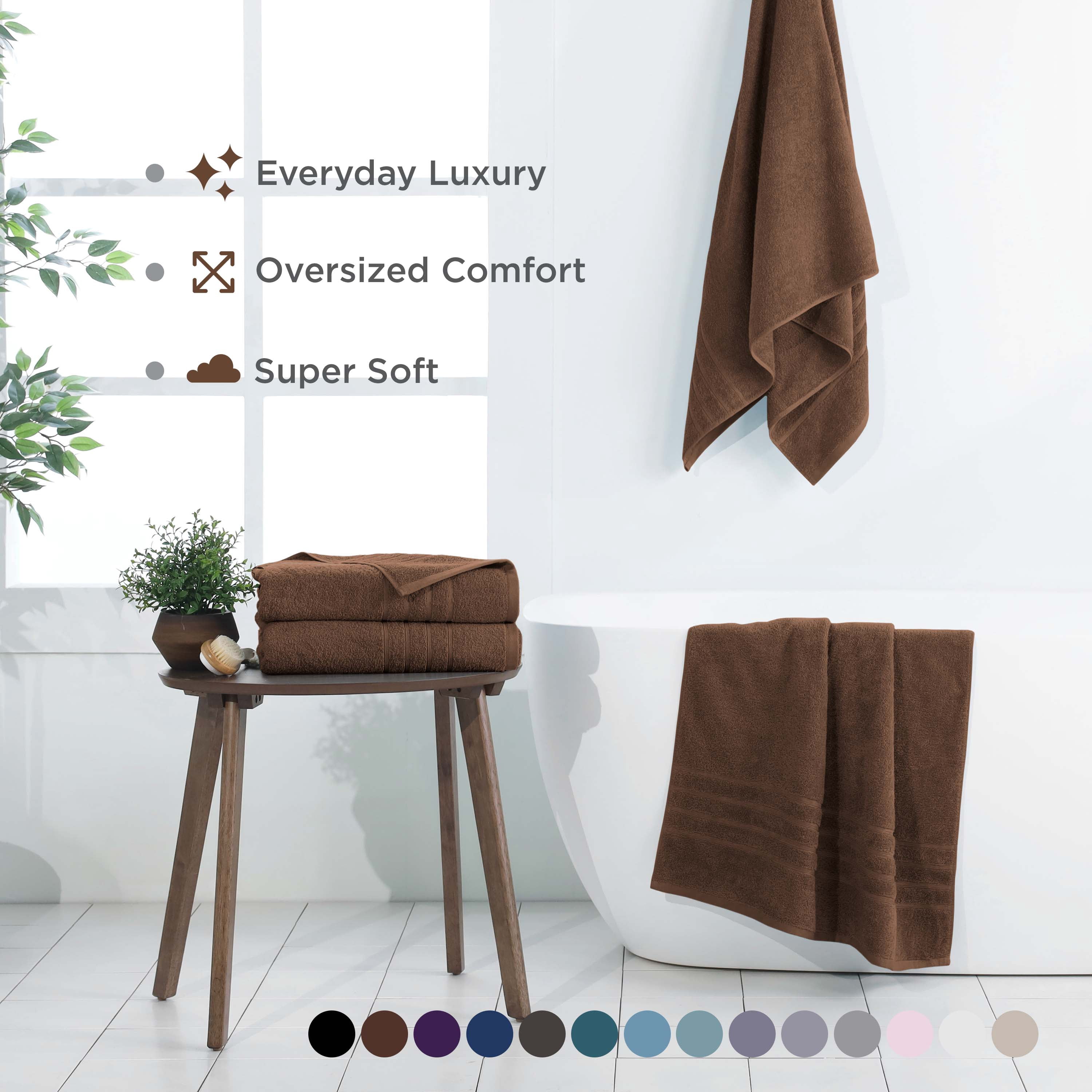 Martex 2-Pack Bath Sheet Set | 100% Cotton Extra Large 33" x 65" Towels | Chocolate