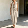 thumbnail image 2 of Bysome Women Dress Solid Color Sleeveless Tie Neck Dresses Summer Casual Women Dresses Size L Beige, 2 of 5