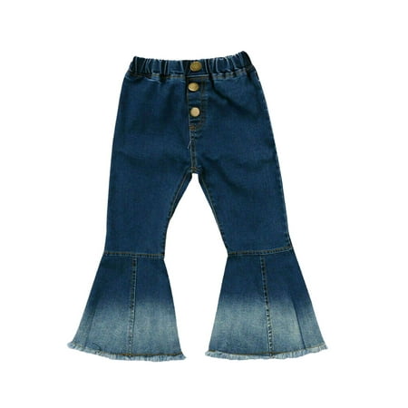 

Toddler Baby Girl Kid Long Denim Elastic Waist Bell-bottomed Pant Flare Jeans Casual Outfit